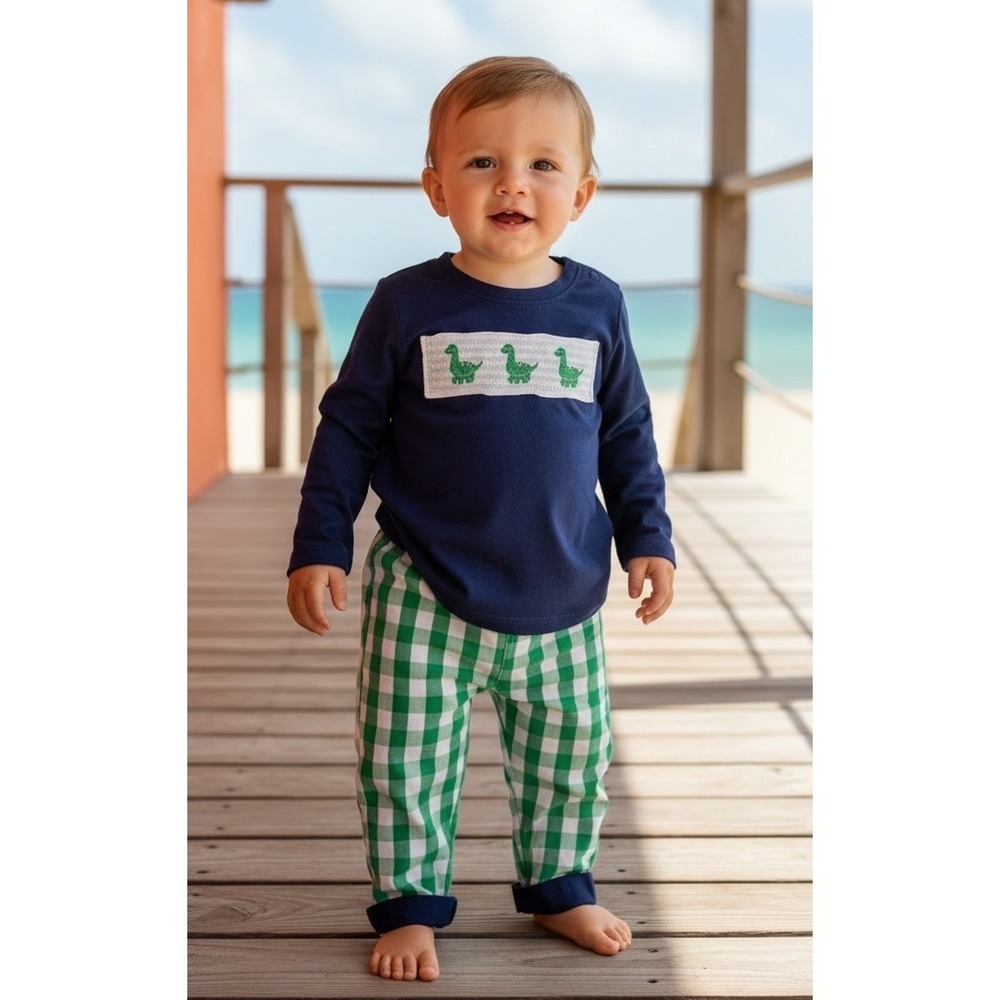 Boutique Marie Nicole Clothing Baby Smocked set Dinosaur M 3‎ Size 3T Vacation